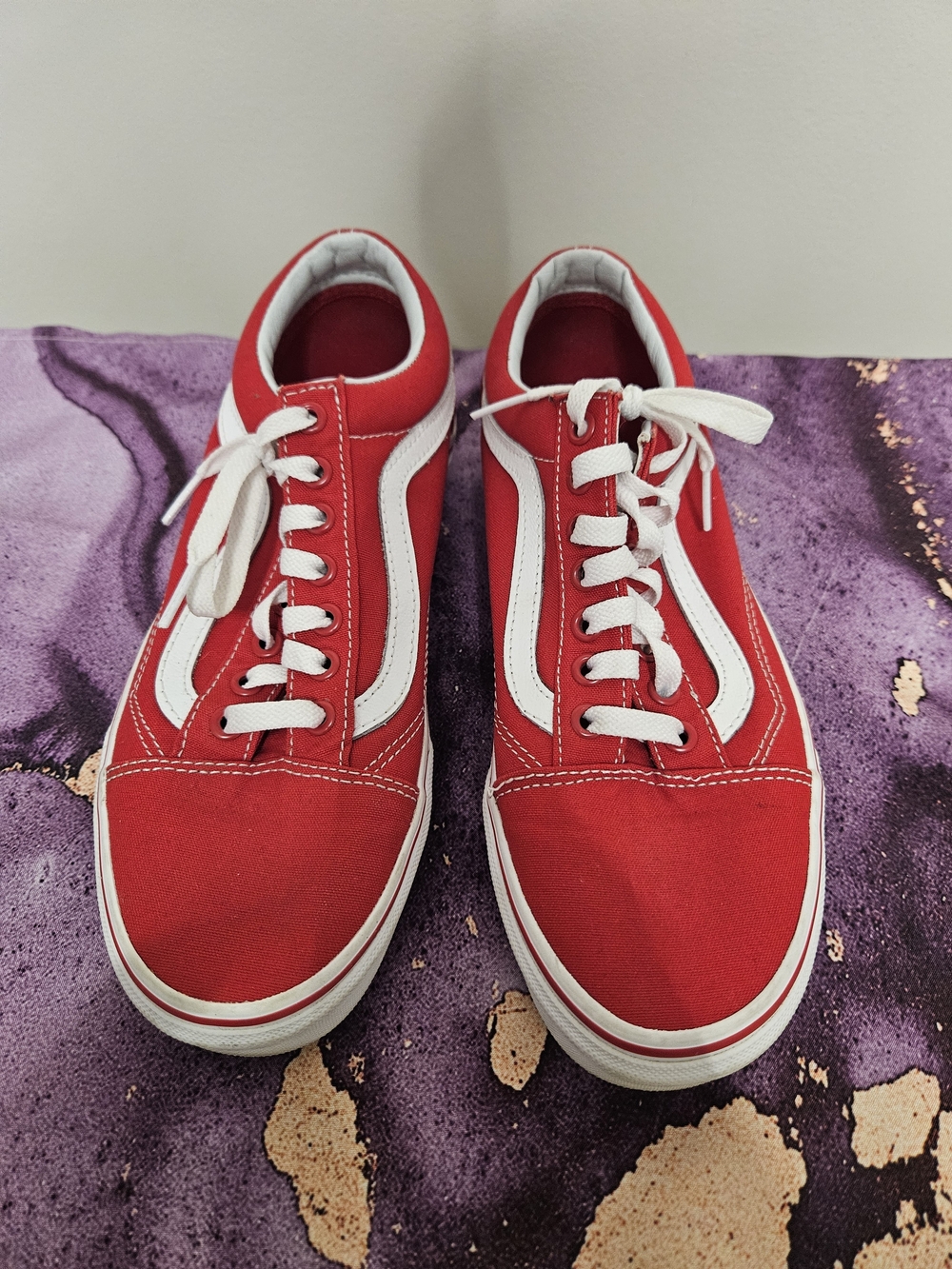 Vans Red Low-Top Sneakers with White Side Stripe